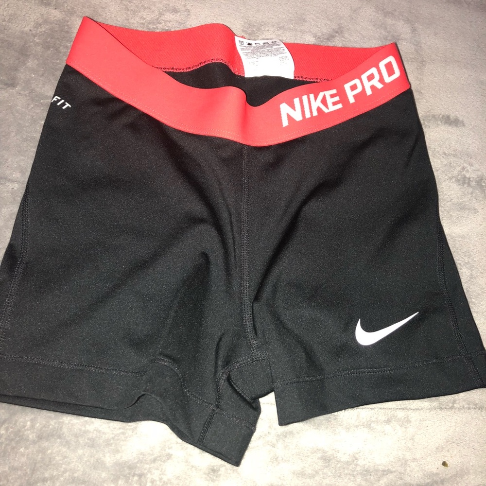 Red and Black Nike Pro shorts 3”